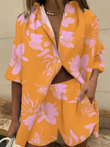 KPOP Printed Shirt-Collar Shirt With Shorts Co-Ords