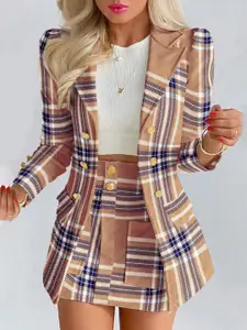 Stylecast X KPOP Printed Notched Lapel Collar Blazer With Skirt Co-Ords