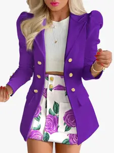 KPOP Purple Blazer with Floral Skirt Co-Ords