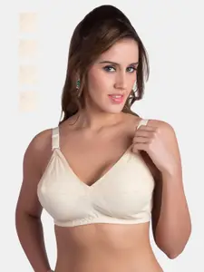 Rajnie Pack Of 4 Floral Embroidered Pure Cotton Minimizer Bra- All Day Comfort