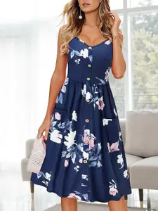 Stylecast X KPOP Shoulder Straps Floral Print Fit & Flare Dress