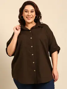 The Pink Moon Plus Size Spread Collar Opaque Linen Casual Shirt