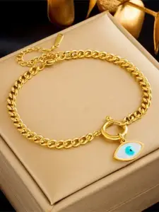 VIEN Stainless Steel Enamelled Gold Plated Evil Eye Link Bracelet