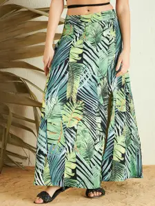 Berrylush Tropical Printed High Rise A-line Side Slit Maxi Skirt