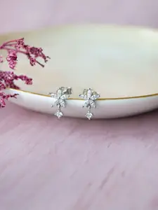 MANNASH Rhodium-Plated Sterling Silver Cubic Zirconia Classic Studs Earrings