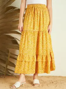 Berrylush Floral Printed Layered A-Line Maxi Skirt