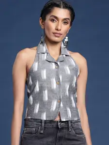 Taavi Printed Styled Back Ikat Crop Top