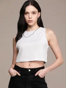The Roadster Life Co. Solid Sleeveless Crop T-shirt