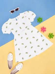 Pantaloons Junior Girls Conversational Printed Puff Sleeves Fit & Flare Dress