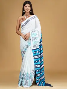 JALTHER Ethnic Motifs Pure Cotton Block Print Saree