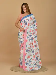 JALTHER Floral Pure Cotton Block Print Saree