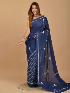 JALTHER Floral Pure Cotton Block Print Saree