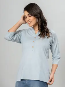 VEDANA Mandarin Collar Cotton Shirt Style Top