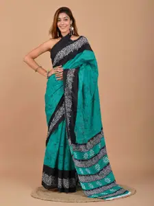 KIAARON Tie and Dye Block Printed Pure Cotton Saree