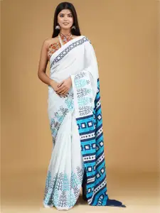 KIAARON Ethnic Motifs Pure Cotton Block Print Saree