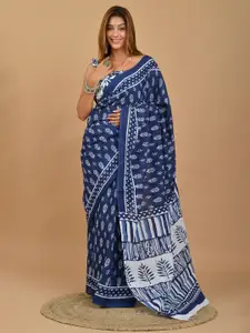 KIAARON Ethnic Motifs Pure Cotton Block Print Saree