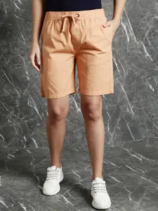 Breakbounce Peach Coloured Women Slim Fit Low-Rise Cotton Shorts