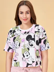 Honey by Pantaloons Mickey & Minnie Printed Round Neck Cotton Crop Top