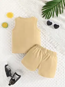 StyleCast Infants Boys Beige Printed T-shirt with Shorts