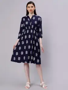 ENTELLUS Floral Print Cotton Fit & Flare Dress