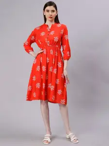 ENTELLUS Floral Print Cotton  Fit & Flare Dress