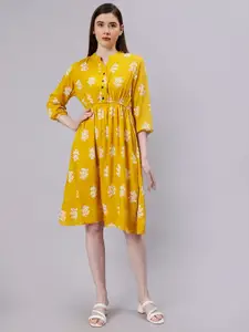 ENTELLUS Floral Print Cotton Fit & Flare Dress