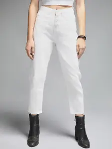 High Star Women Mom Fit High-Rise Clean Look Cotton Cropped Jeans