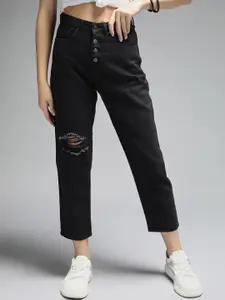 High Star Women Mom Fit High-Rise Slash Knee Cotton Cropped Jeans