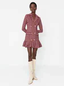 Trendyol Checked Notched Lapel Collar Pure Cotton Wrap Mini Dress