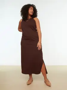 Trendyol A-Line Round Neck Pure Cotton Midi Dress