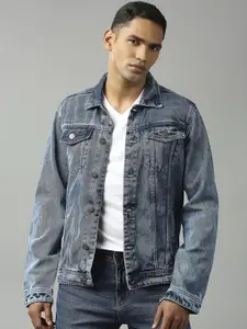 High Star Washed Spread Collar Long Sleeves Denim Jacket