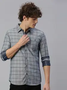 High Star Men Standard Checked Spread Collar Long Sleeves Casual Shirt