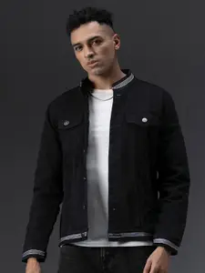 High Star Mock Collar Long Sleeves Denim Jacket