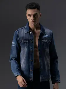 High Star Washed Spread Collar Long Sleeves Denim Jacket