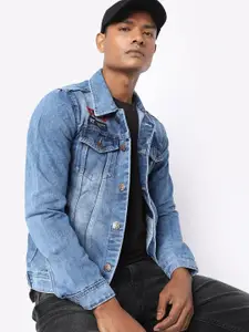 High Star Washed Spread Collar Long Sleeves Denim Jacket