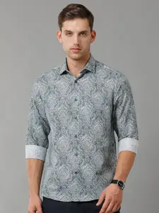 Linen Club Contemporary Opaque Ethnic Motifs Printed Pure Linen Casual Shirt