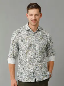 Linen Club Contemporary Floral Printed Pure Linen Casual Shirt