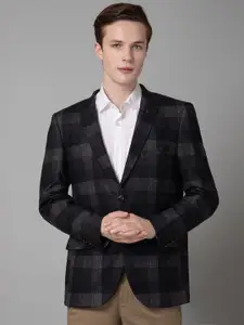Cantabil Checked Notched Lapel Collar Terry Single-Breasted Blazer