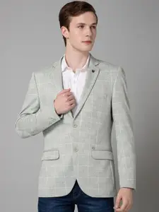 Cantabil Checked Notched Lapel Terry Single-Breasted Blazer