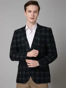 Cantabil Checked Notched Lapel Terry Single-Breasted Blazer