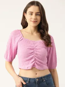 Madame Crinkled Puff Sleeve Ruched Crop Top