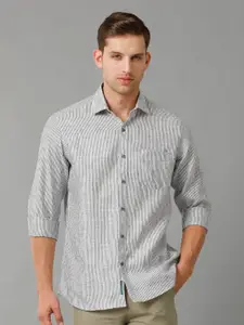 Linen Club Contemporary Pure Linen Striped Casual Shirt