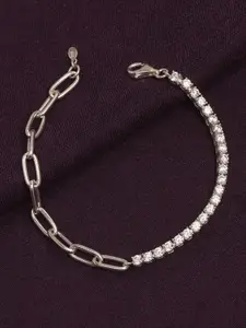 LeCalla Women Sterling Silver Pearls Handcrafted Rhodium-Plated Link Bracelet