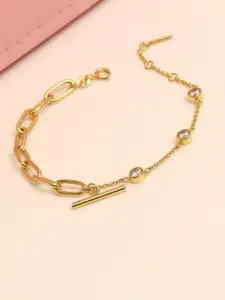 LeCalla Women Sterling Silver Cubic Zirconia Handcrafted Gold-Plated Link Bracelet
