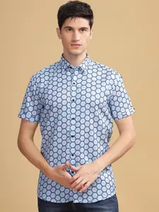 Anouk Blue Geometric Printed Spread Collar Cotton Casual Shirt