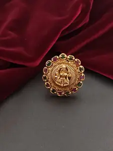 Pihtara Jewels Gold-Plated Stone-Studded Adjustable Finger Ring