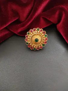 Pihtara Jewels Gold-Plated Stone-Studded Adjustable Finger Ring
