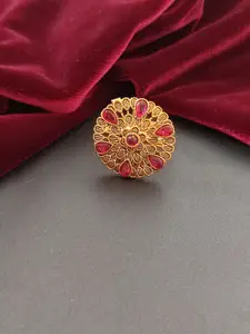 Pihtara Jewels Gold-Plated Stone-Studded Adjustable Finger Ring