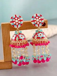 Crunchy Fashion Gold-Plated Beaded Dome Shaped Jhumkas