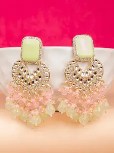 Crunchy Fashion Copper-Plated Stone-Studded Beaded Heart Shaped Drop Earrings